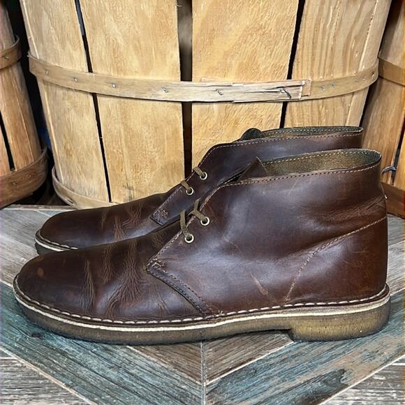 Clarks Originals Beeswax Brown Leather Crepe Sole Desert Chukka Boots Men Size 9 - Picture 2 of 11